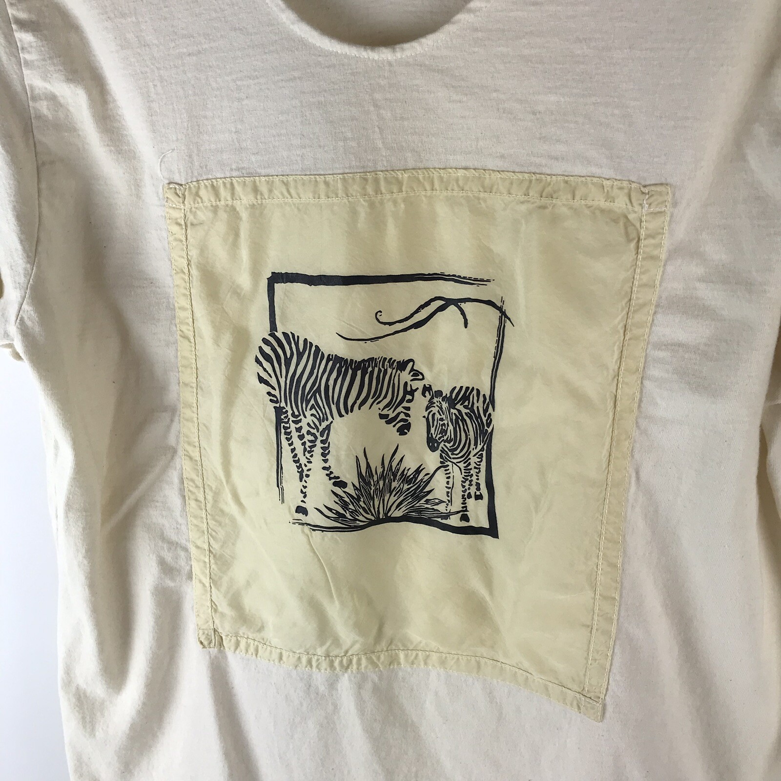VTG 90s Women’s Top Cover Charge Zebra Tribal Jungle cotton Tunic L USA boho