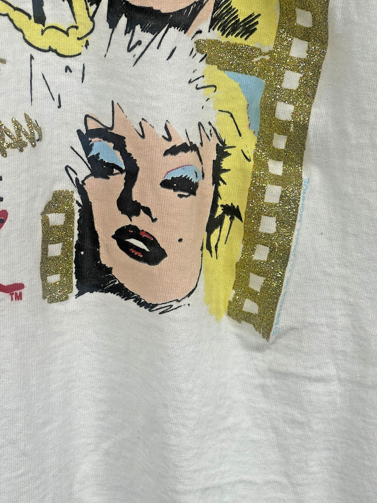 VTG Y2K US Large Diamond Dust Marilyn Monroe White Graphic T-Shirt 90’s Grunge