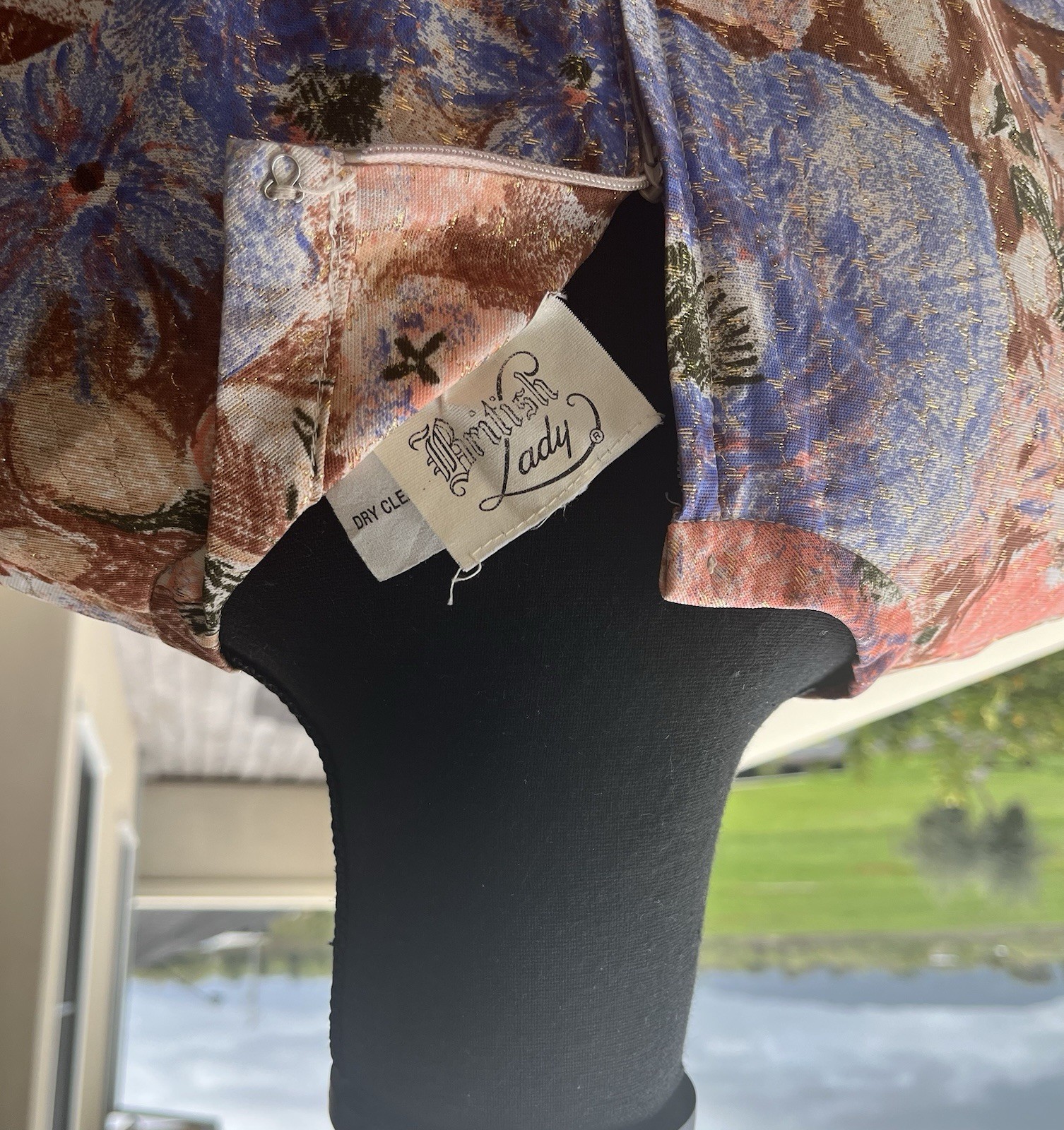 Vintage 70s Maxi Dress Long Sleeve Boho – British Lady – Gold Coral Blue Medium