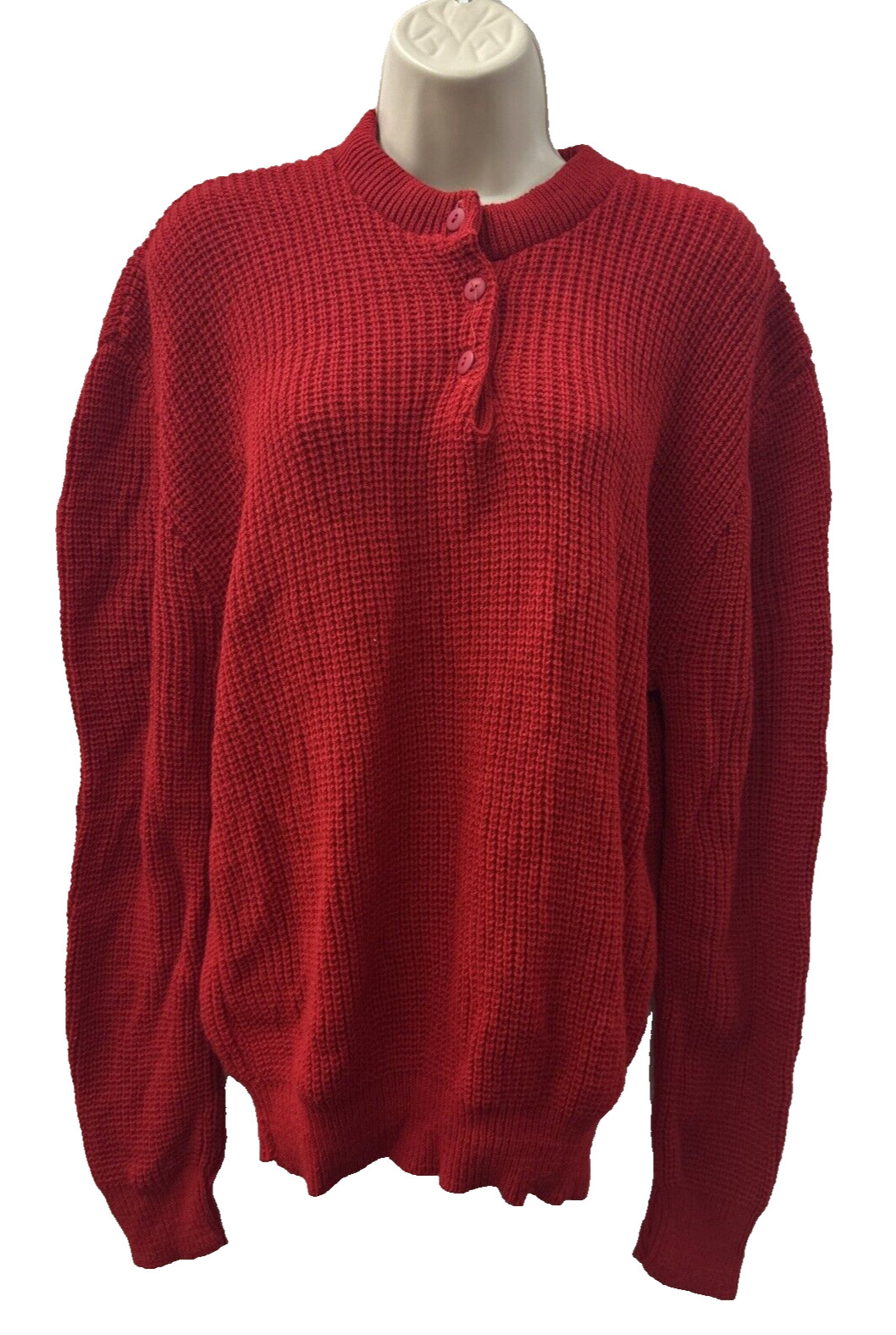 Vintage Spunky USA Black Mock neck Sweater Red Holiday Knit Henley Fit Womens XL