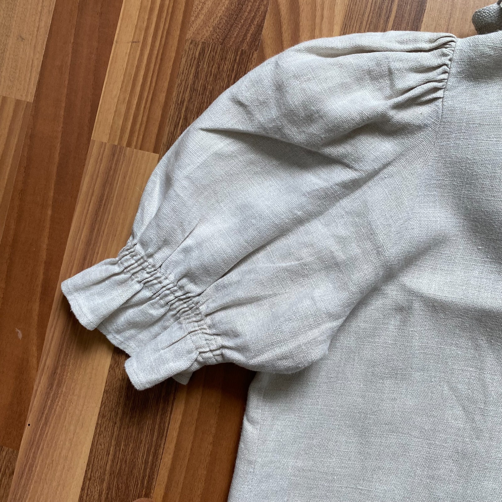 100% Linen Vintage Puff Sleeves Blouse Button Front Bavarian Romantic Folk 42