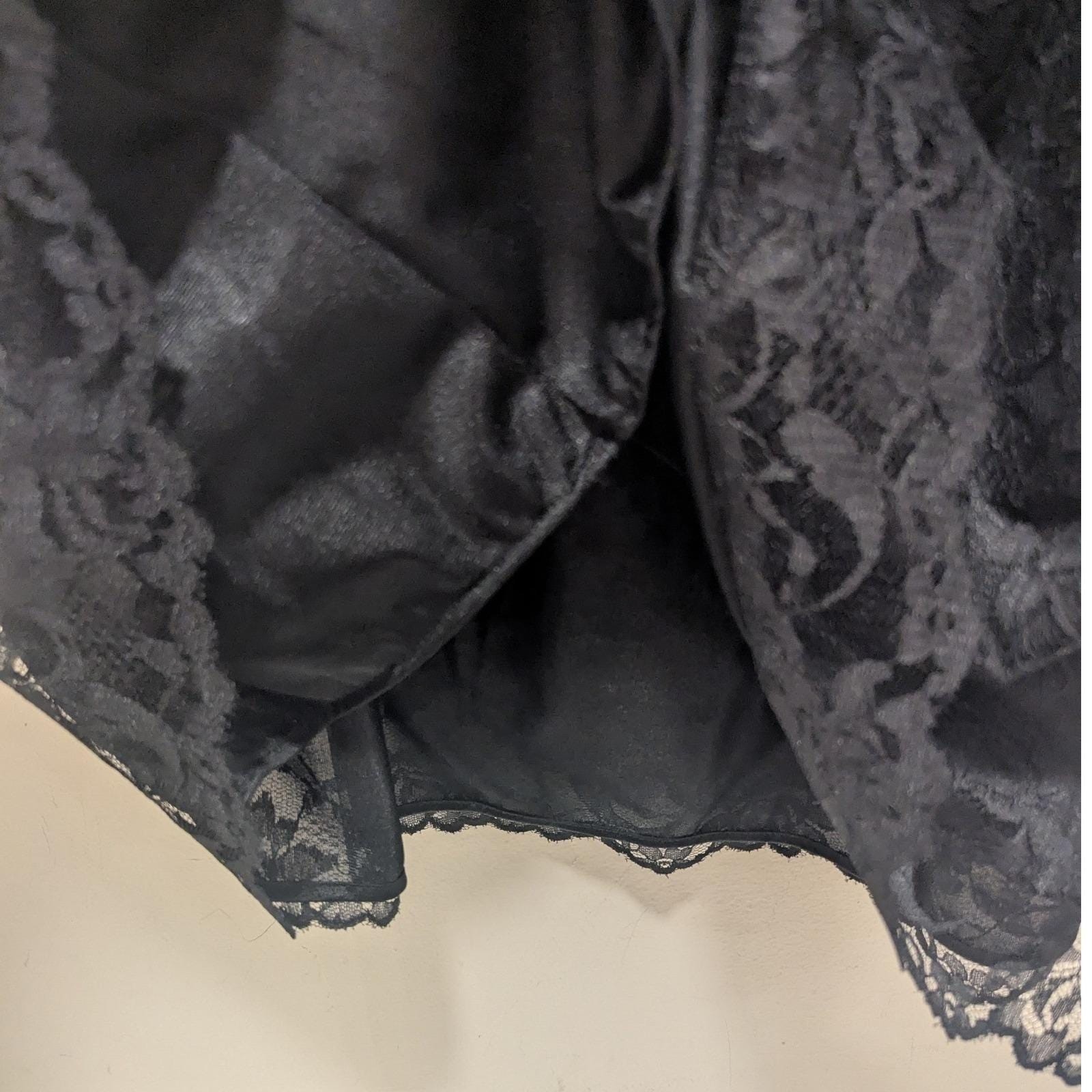 Vtg Maxi Skirt Black Lace Floral Elastic Waist Sz L Whimsigoth Dark Romantic