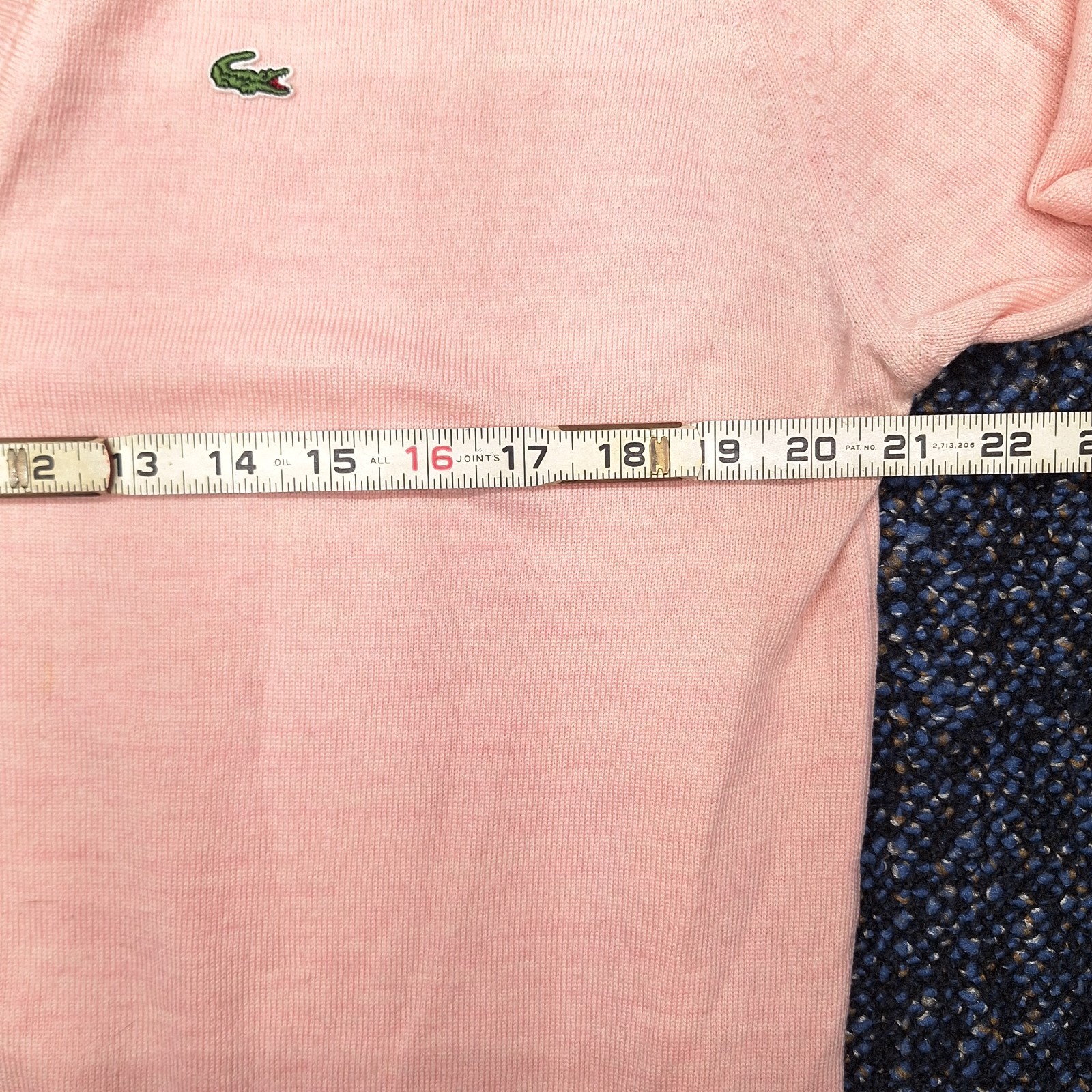 Vintage Lacoste V-Neck Sweater Virgin Wool Pink Size 48(Mens M.)(Womans L-Xl)