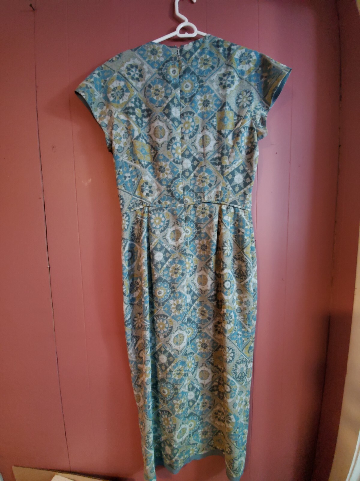 Vintage ASNY Anthony Sicari Neiman Marcus Women Sz14 Blue/Green Faux Wrap Dress