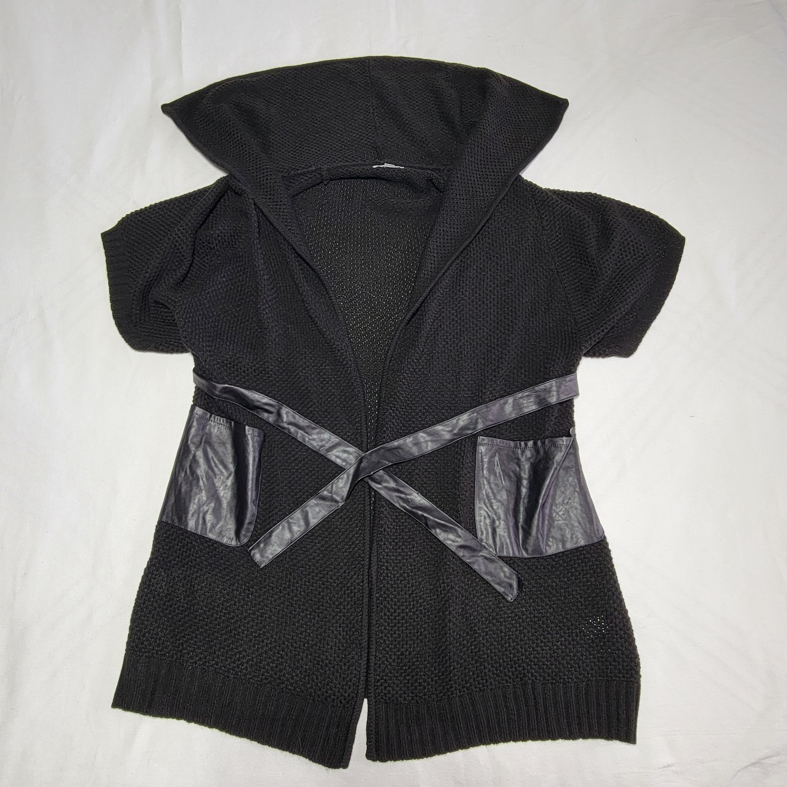 Y2K Gothic Black Knit Cardigan Loose Sweater Women Size L Wrap New York Company