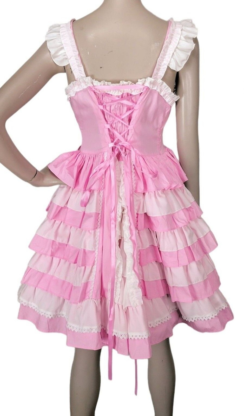 VTG 90s Lolita Bows Ruffles Lace Corset Princess Palace Fairycore Pink Dress