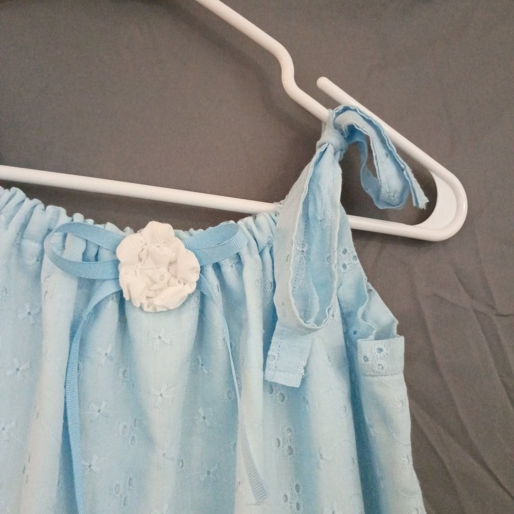 Vintage Light Blue Cottagecore Cotton Eyelet Nightgown with White Lace Trim and