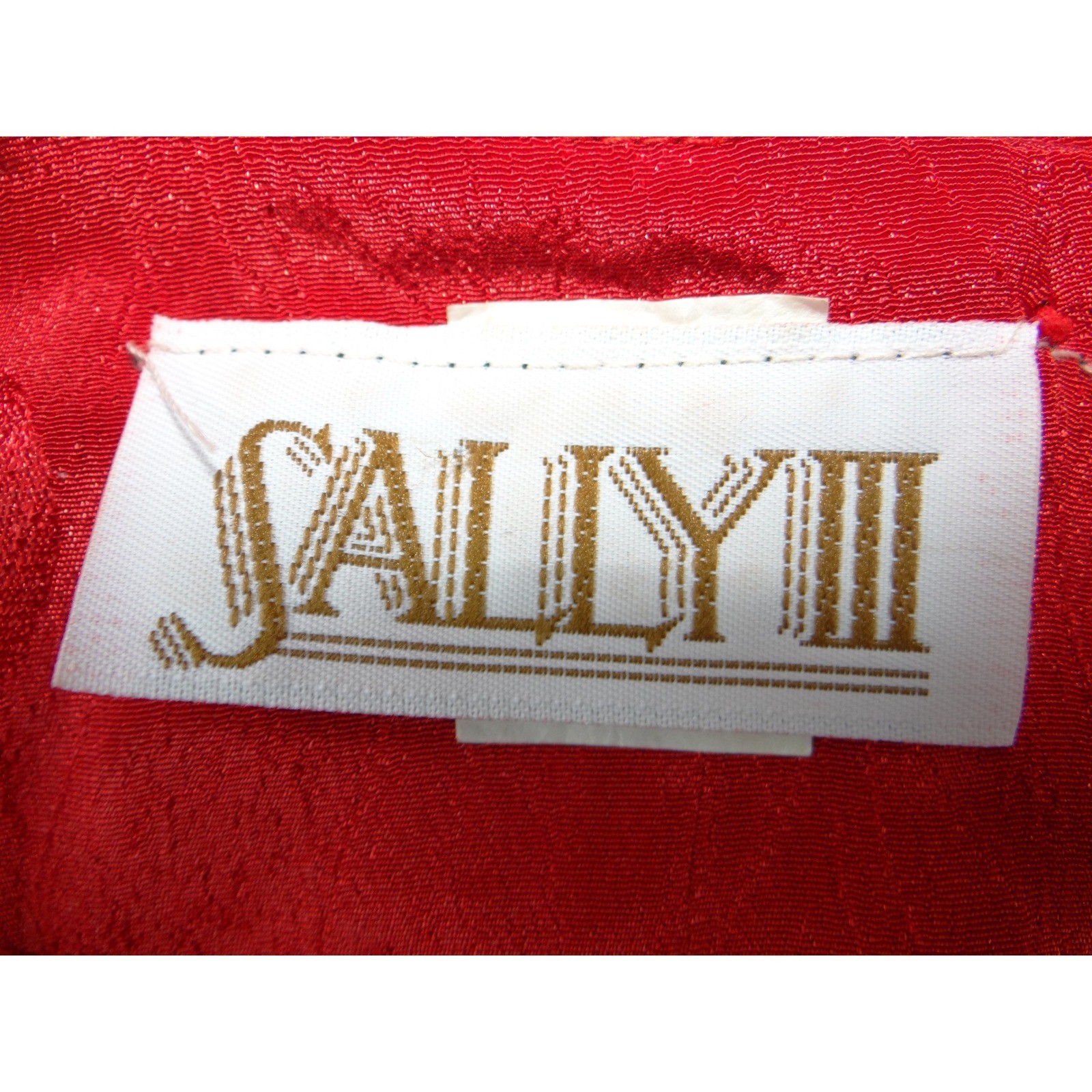 Vintage Galina Red Satin Polka Dot Jacquard Top and Midi Skirt Set Size 10