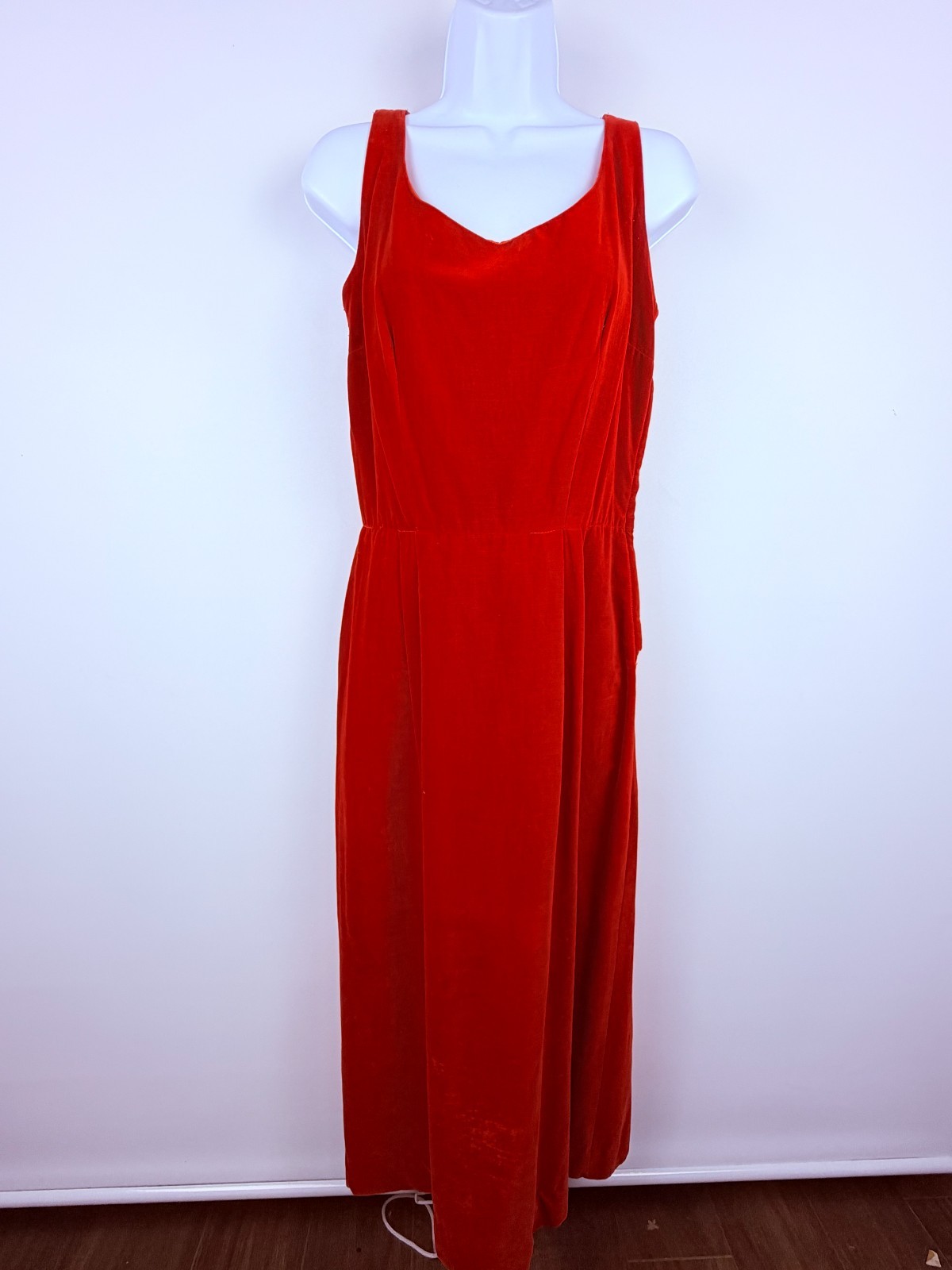 Vintage 1940s Henry Rosenfeld old hollywood orange/red velvet dress – Small