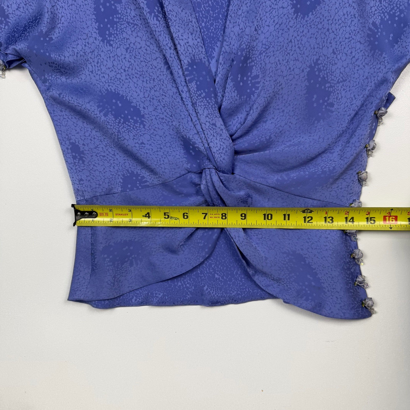 Carol Peretz Blue Silk Floral Rose Bead Skirt 2 Pc Rouche Blouse Dress Sz 8 VTG