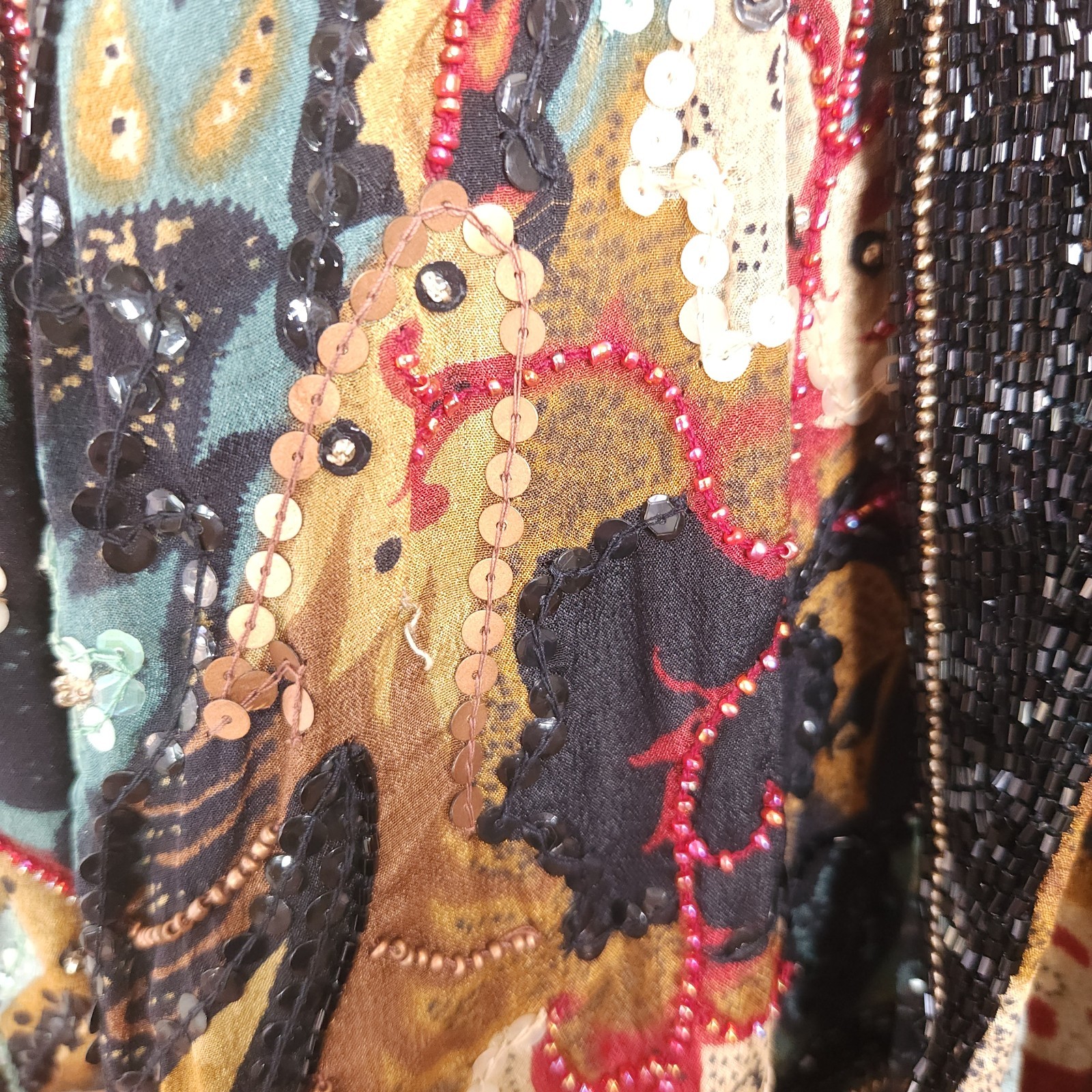 Vintage Judith Ann Creations Sequin Beaded Silk Jacket Floral Leaf Design