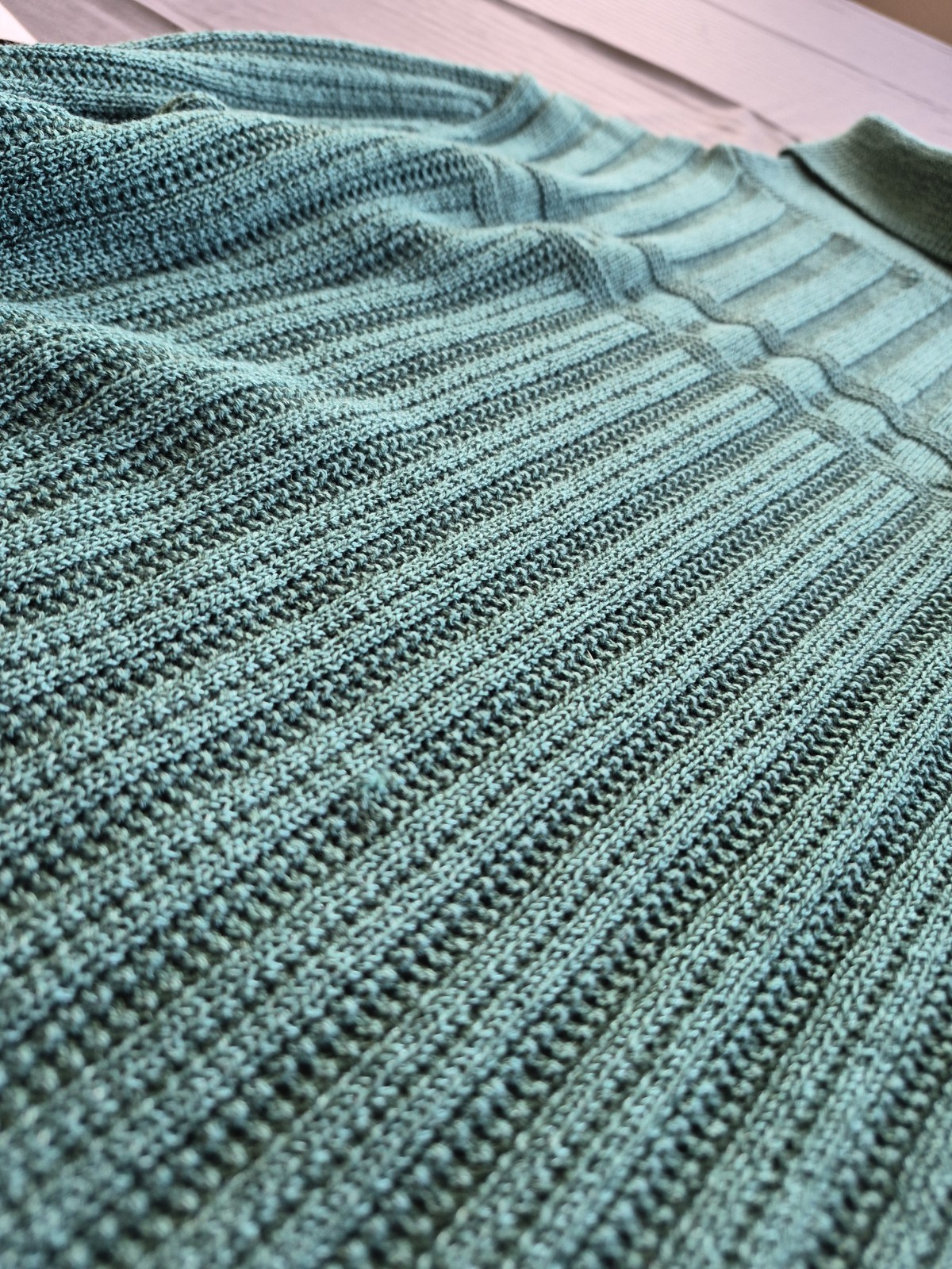 Vintage Jantzen Ribbed Turtleneck Sweater Made in USA Sage Green Geometric Yoke