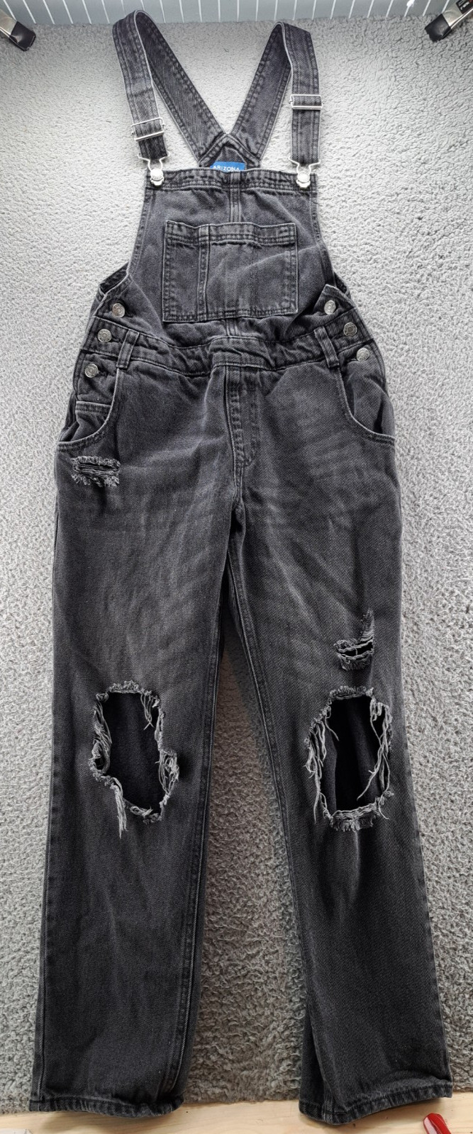 Arizona Jean Bib Overalls Womens Small Black Gray Distressed Farm Chore 30×26.5