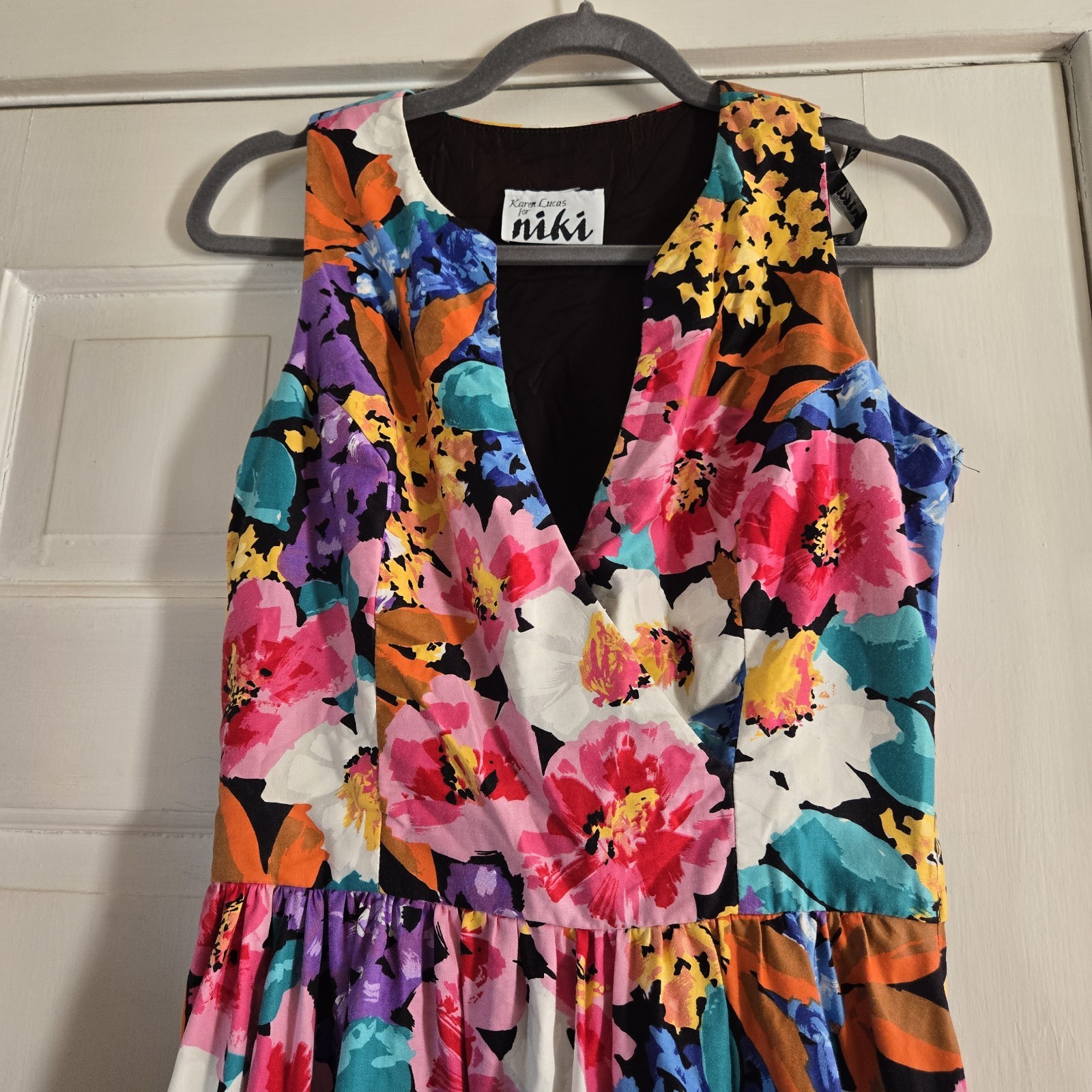 Karen Lucas For Niki Vintage Dress Size 8 100% Cotton Floral Pattern Side Zipper
