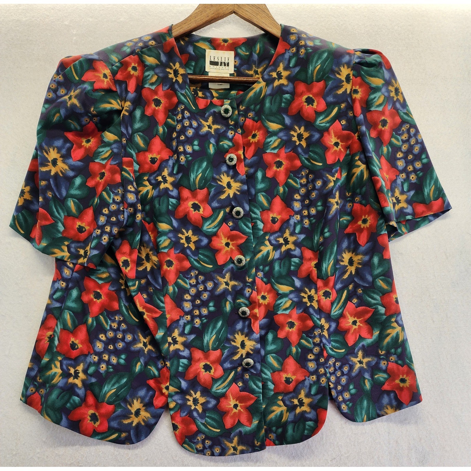 Leslie Fay Vintage Floral Pleated Skirt and Button Front Top Set 14/16WP