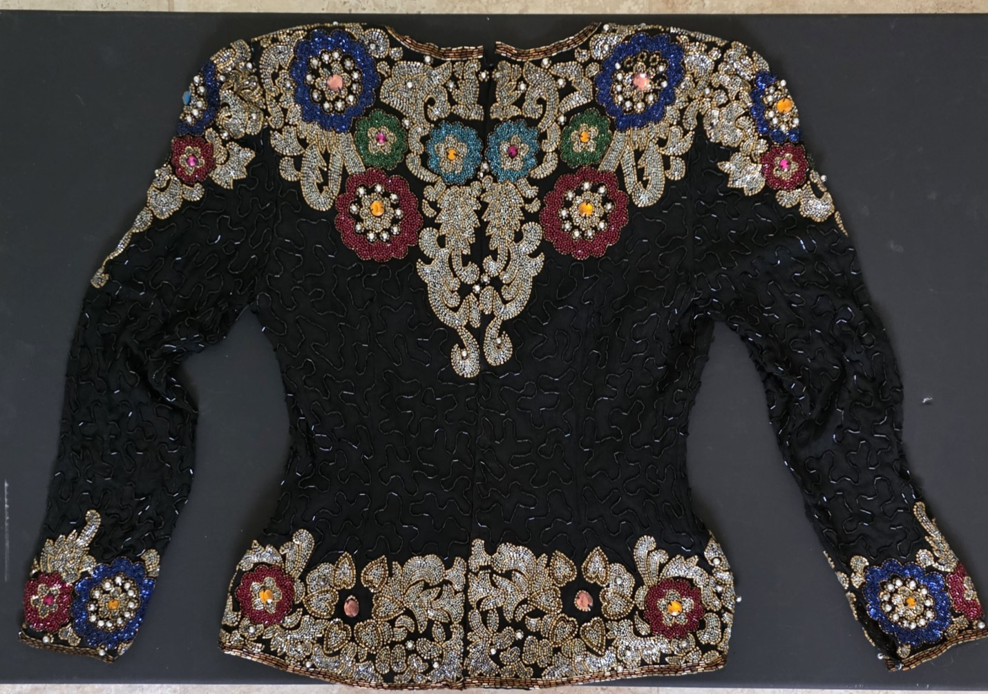 Joan Leslie Evenings Vintage 100% Silk Sequin Beaded Formal Blouse Top Size S