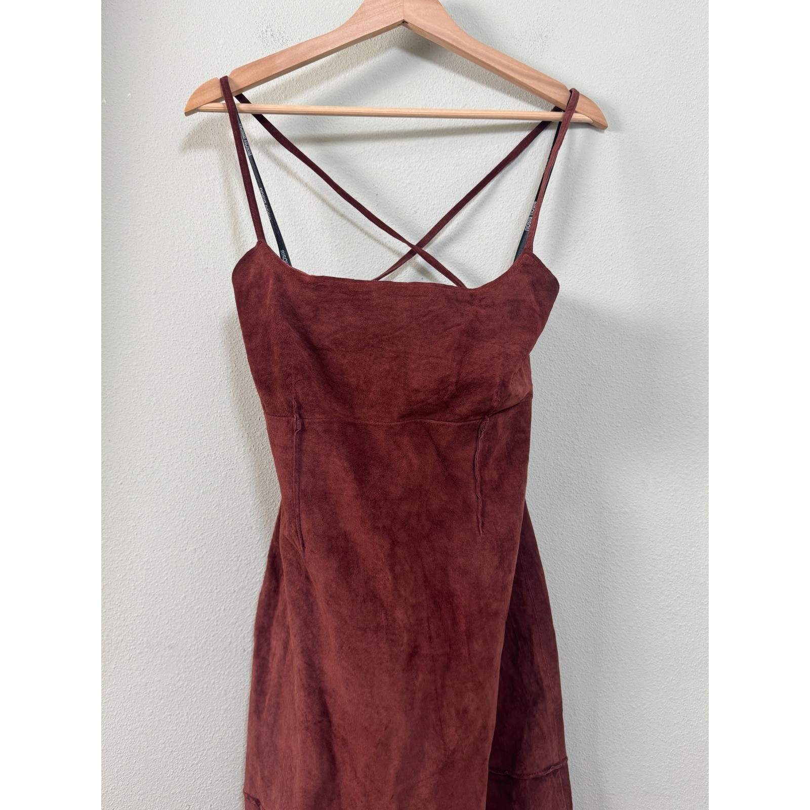 Vintage Deadstock Bisou Bisou 100% Suede Lace-Up Back Midi Dress Size L Western