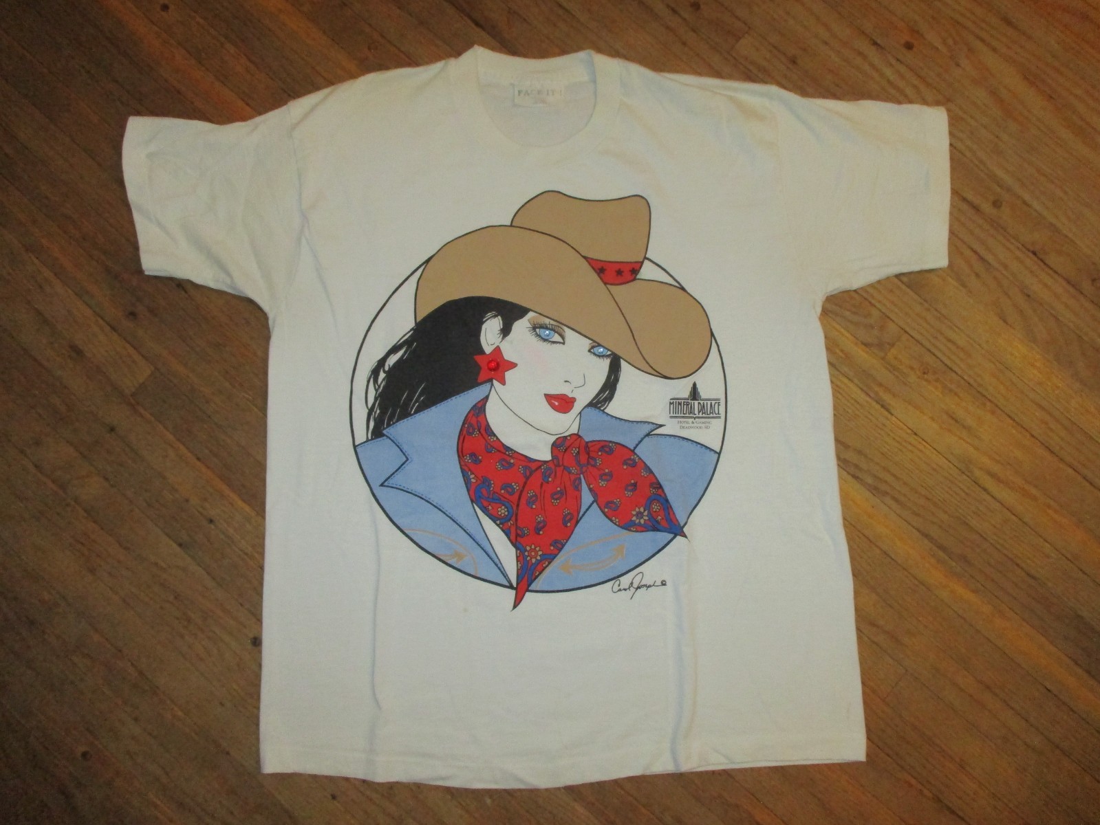 vtg 80s 90s Carol Joseph Art Cowgirl T Shirt Bedazzled Gems Single Stitch XL