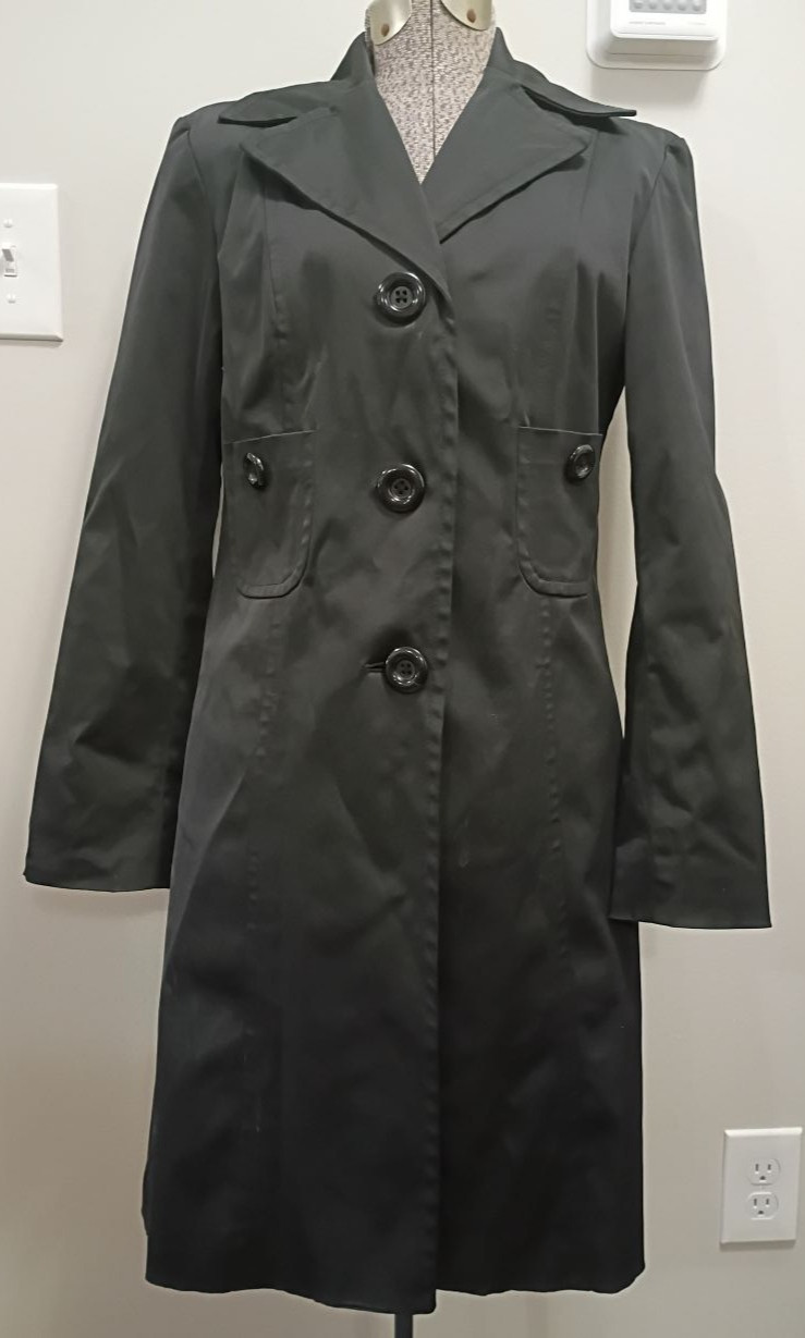 Enzo Angiolini Jacket Women Size Small Black Trench Coat Button Front Tailored