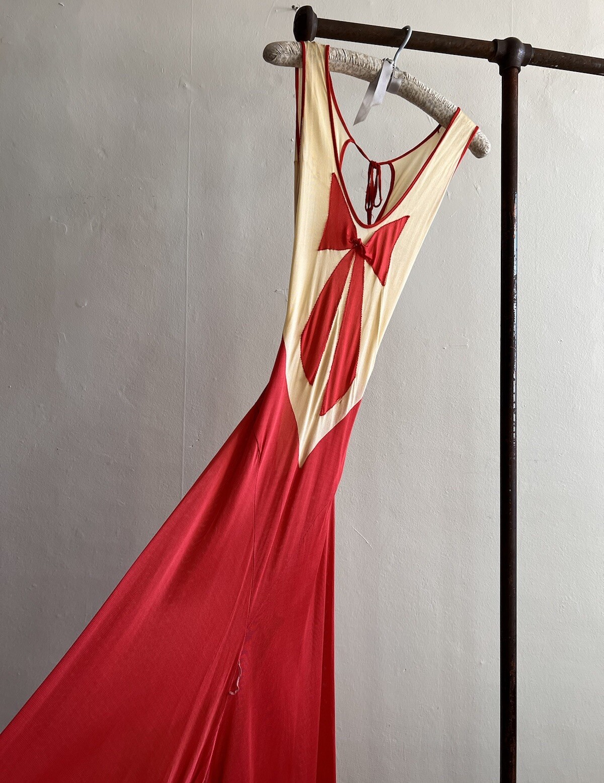 Vintage 1930s Red & Cream Trompe L’Oeil Rayon Jersey Beach Pajamas Jumpsuit Deco