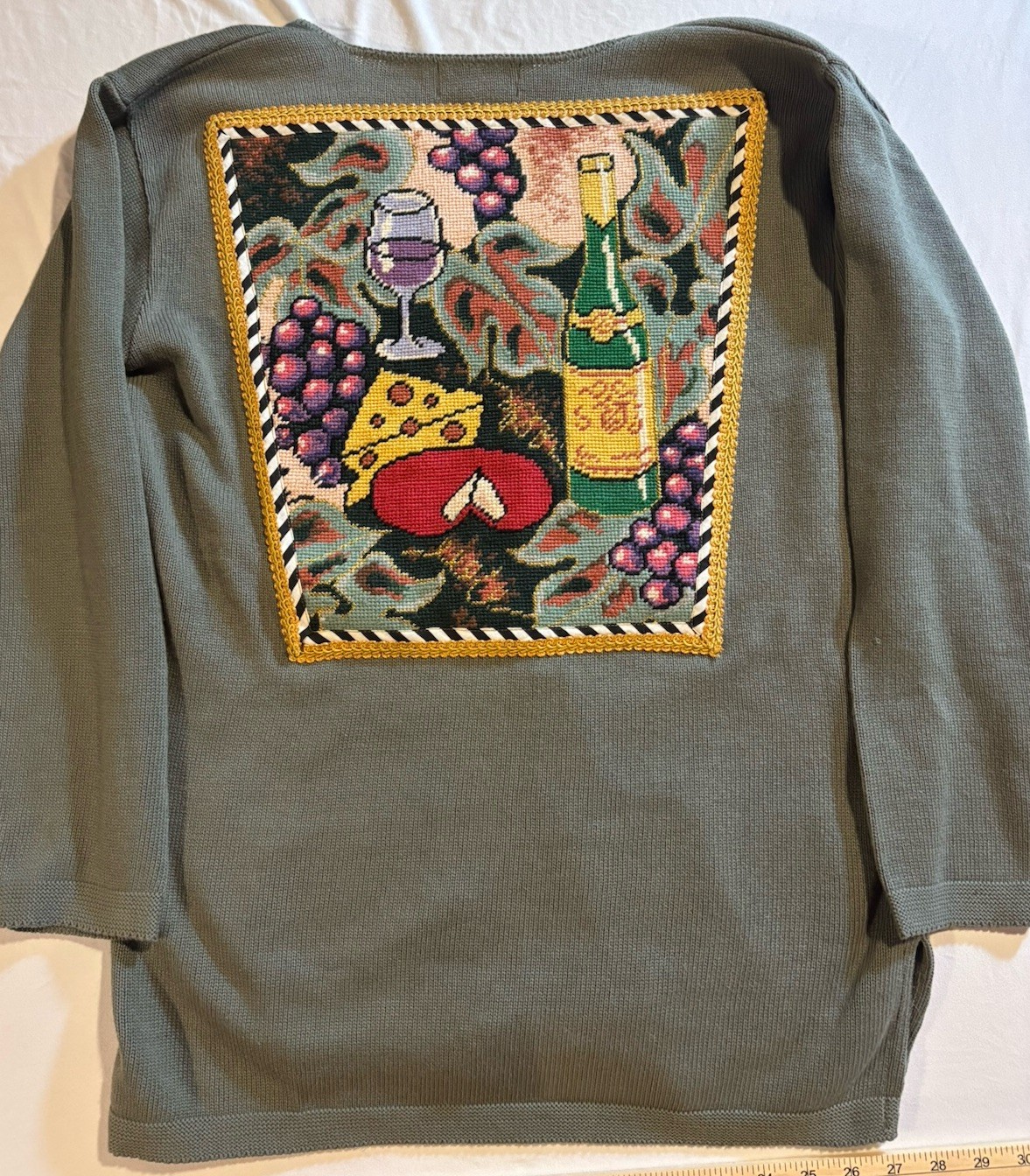 Kolor Way Hand Stitched Artistic Wine-Themed Cardigan Button Up Sweater Small