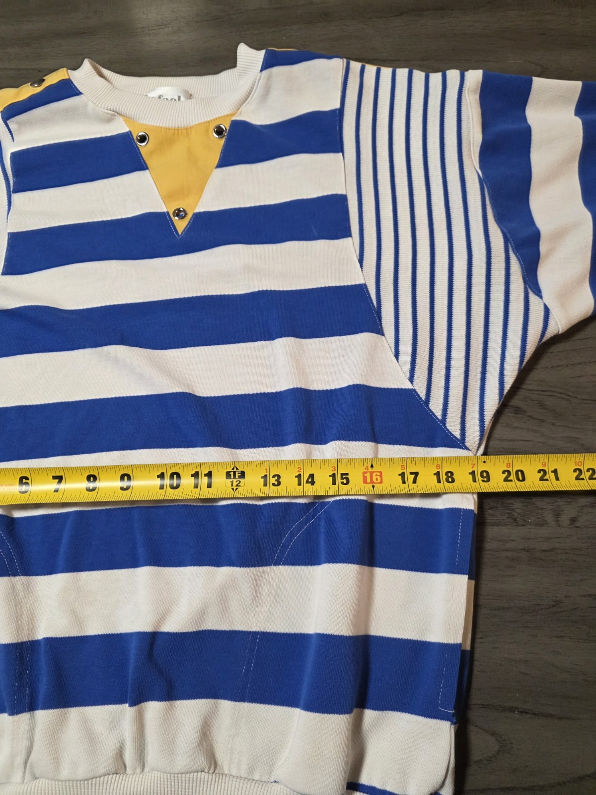 Vntg Rafael Women’s Shirt Blue & White Stripe, Yellow, Metal Buttons Size Small
