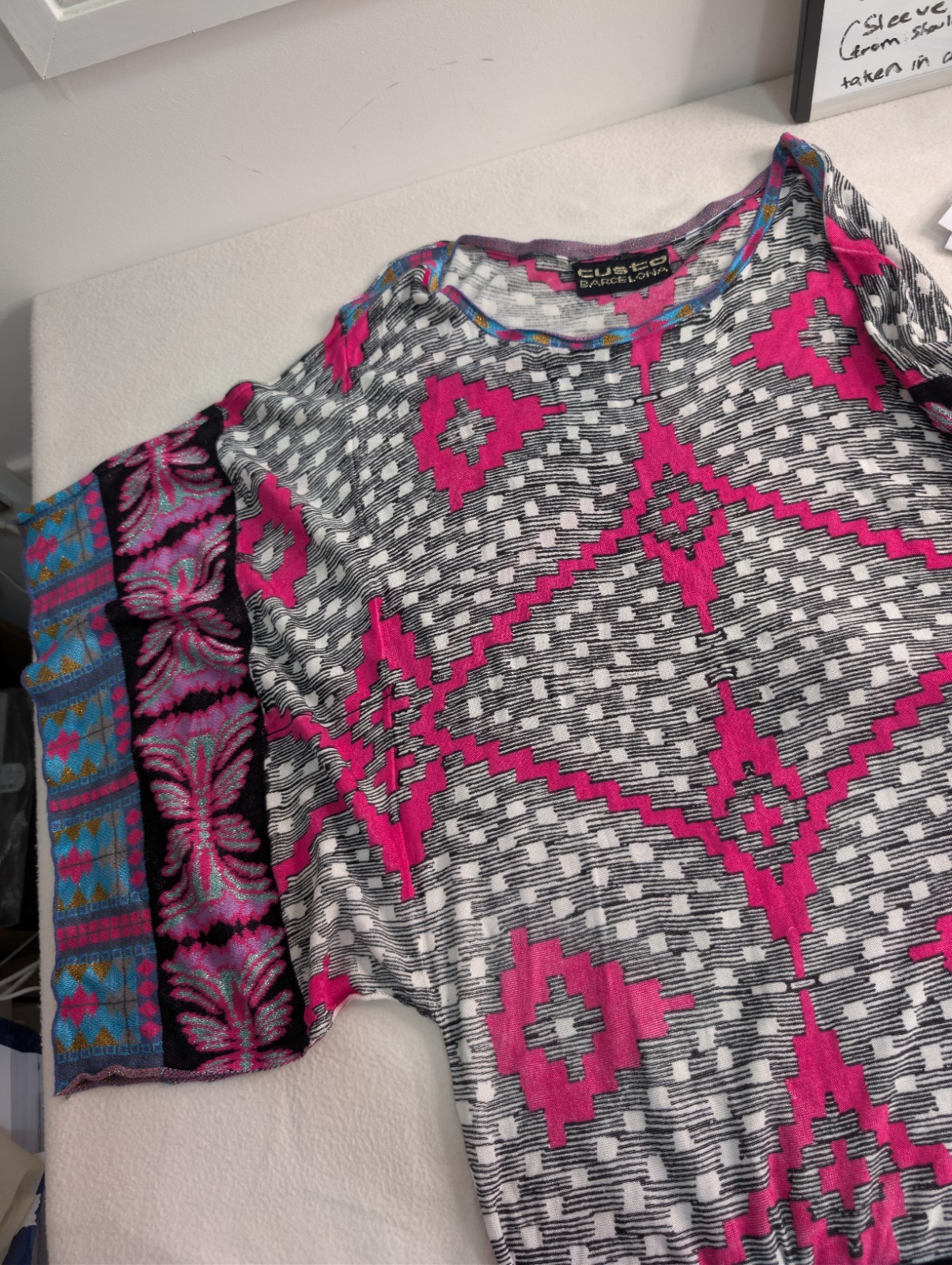 ​VINTAGE Custo Barcelona Graphic Dress M Cyber Geometric Pink Mini Minor Flaw