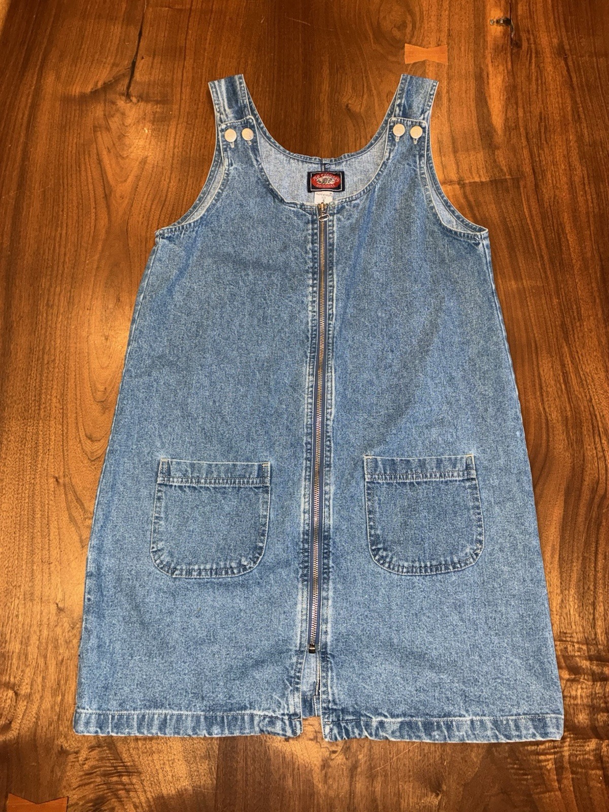 Y2K No Excuses Denim Jumper Dress Size S Blue Jean Full Zip Mini Pinafore