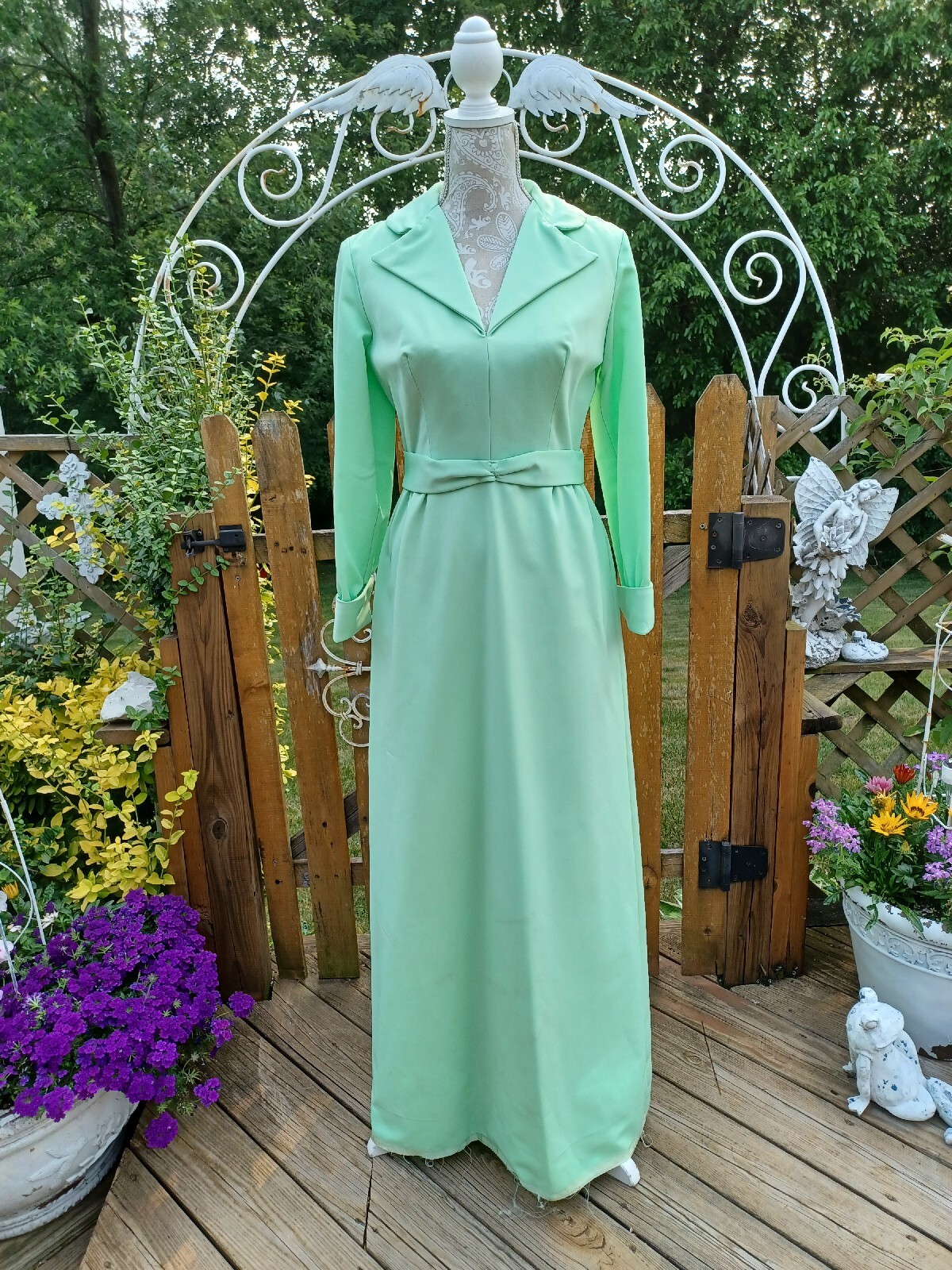 True Vtg Mid-century 1960s 1970s Long Formal Dress Mint Green MCM Mod Maxi 11/12