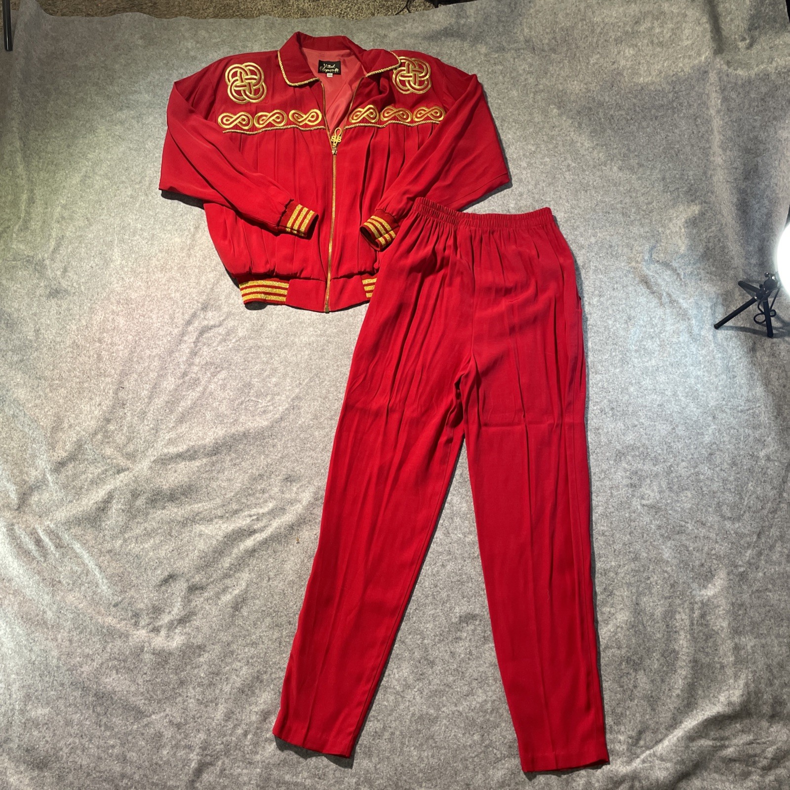 Vital Elements Red/Gold Embroidered Zip Jacket & Pants Pant Suit Set XS