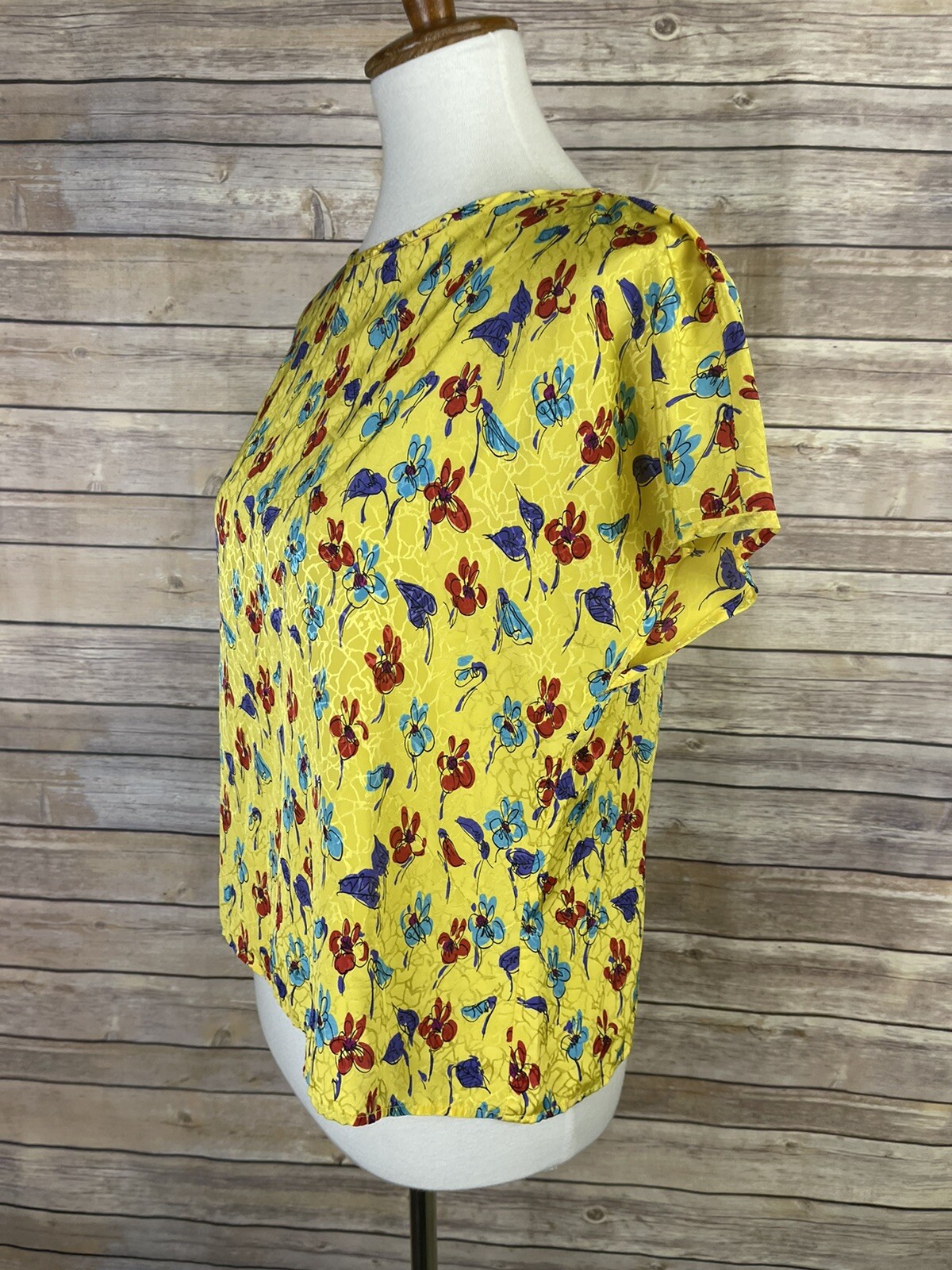 Vintage Stuart Lang Size 16 Floral Blouse Yellow Boxy Fit Cottage Core Button