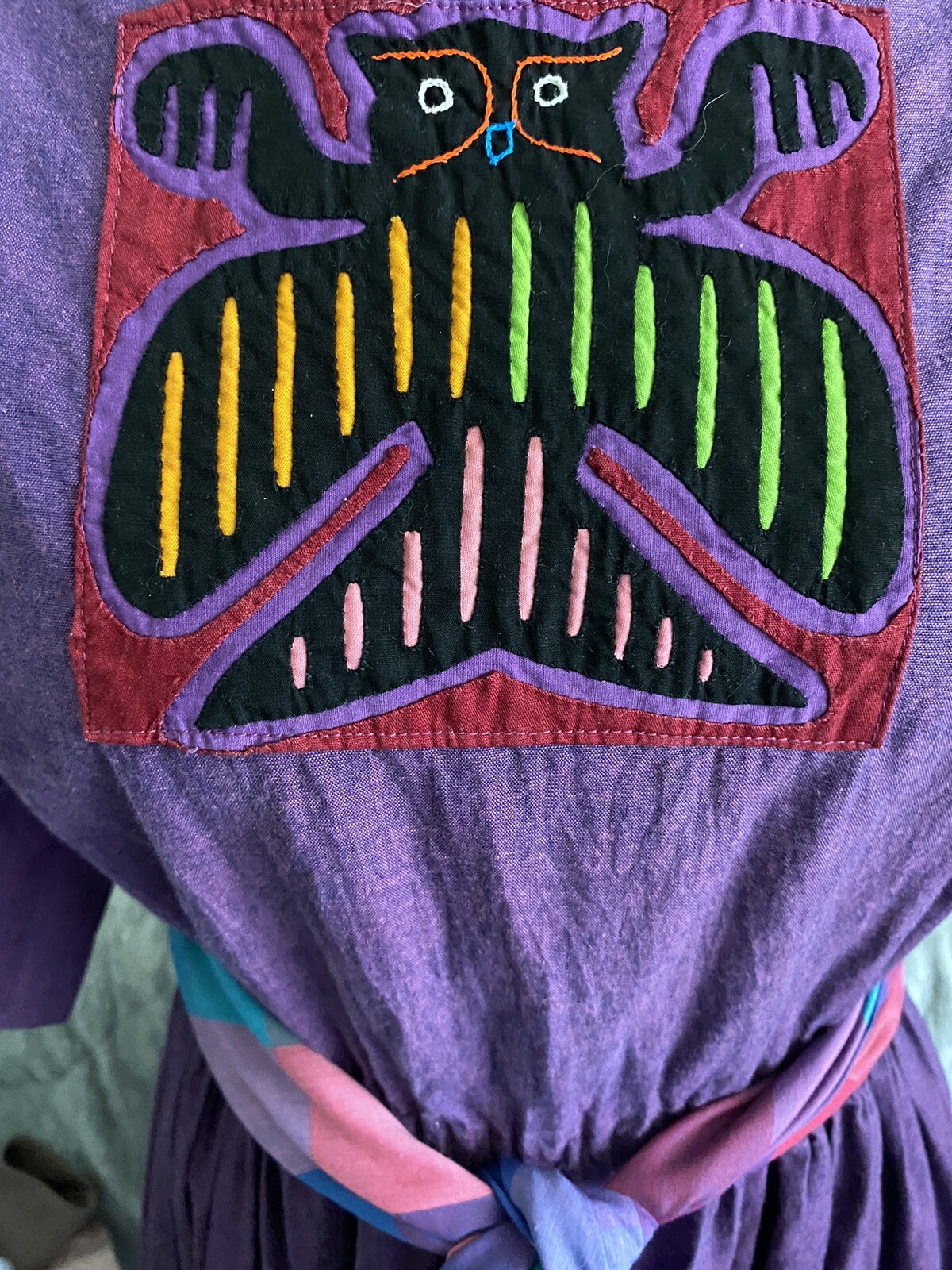 Vtg Crossroads MS Lakehills, TX Panama Mola Hand Applique Navajo Dress Small