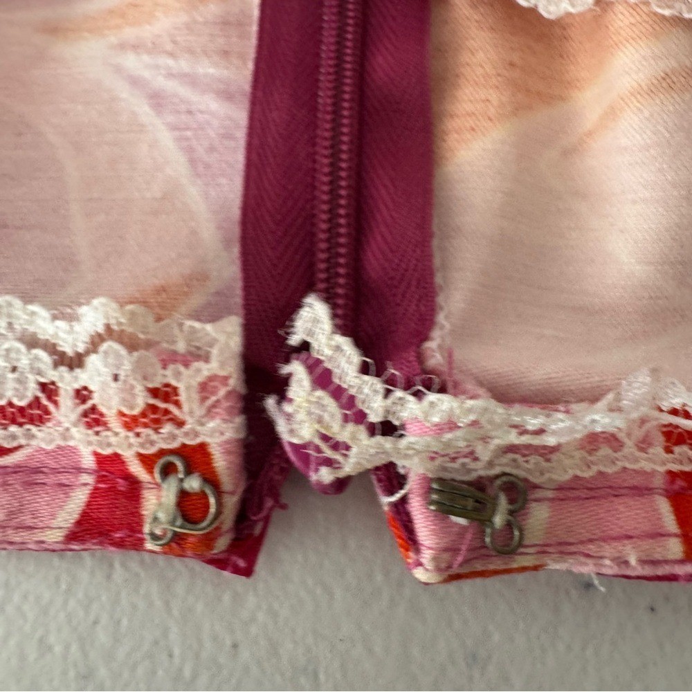Vintage Pierre Cardin A-line Floral Pink Skirt Pleated Front Back Zip Sz 6