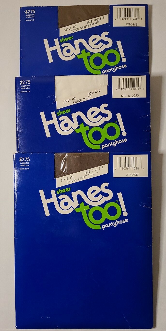 3 Vintage Hanes Too Sheer Pantyhose – Sandalfoot – Various Sizes & Colors – 1986