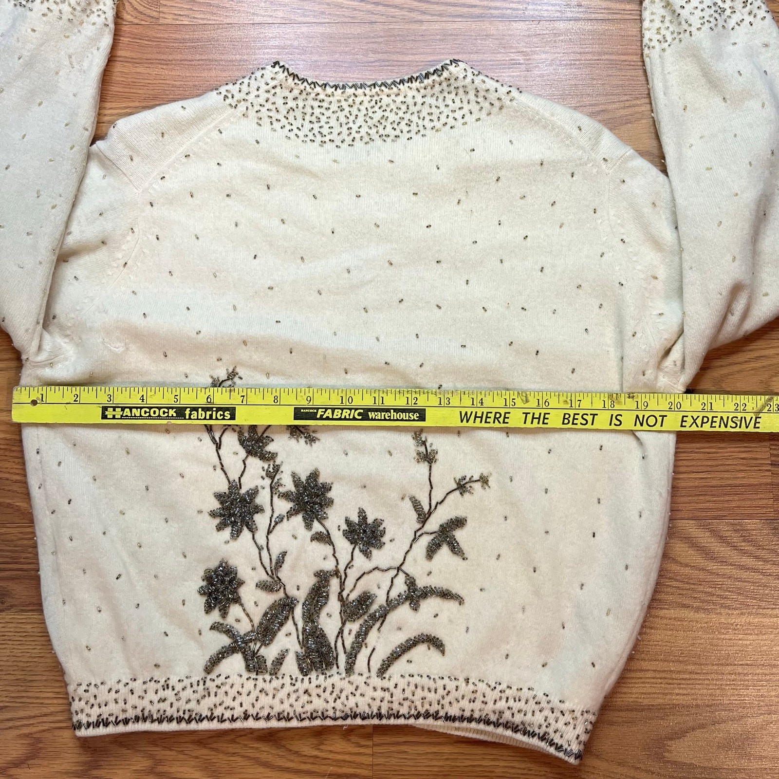 Vintage 1950s LeRoy Knitwear Beaded Floral Wool Cardigan Sweater Women’s M