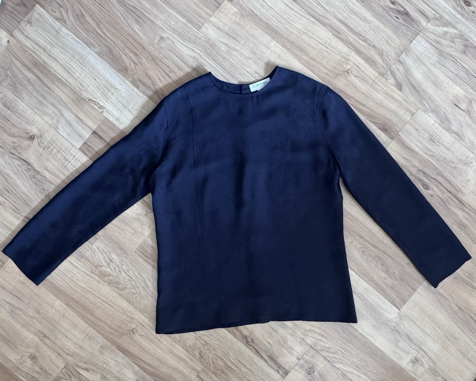 Vtg 90s Calvin Klein Collection Navy Silk Rose Blouse Size 4 Carolyn bessette