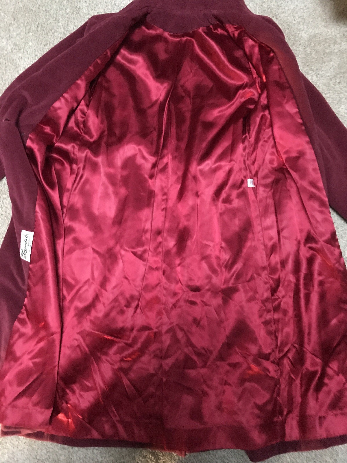 Vintage Nantucket Red Lorendale by BROMLEIGH double breasted lined velour coat.