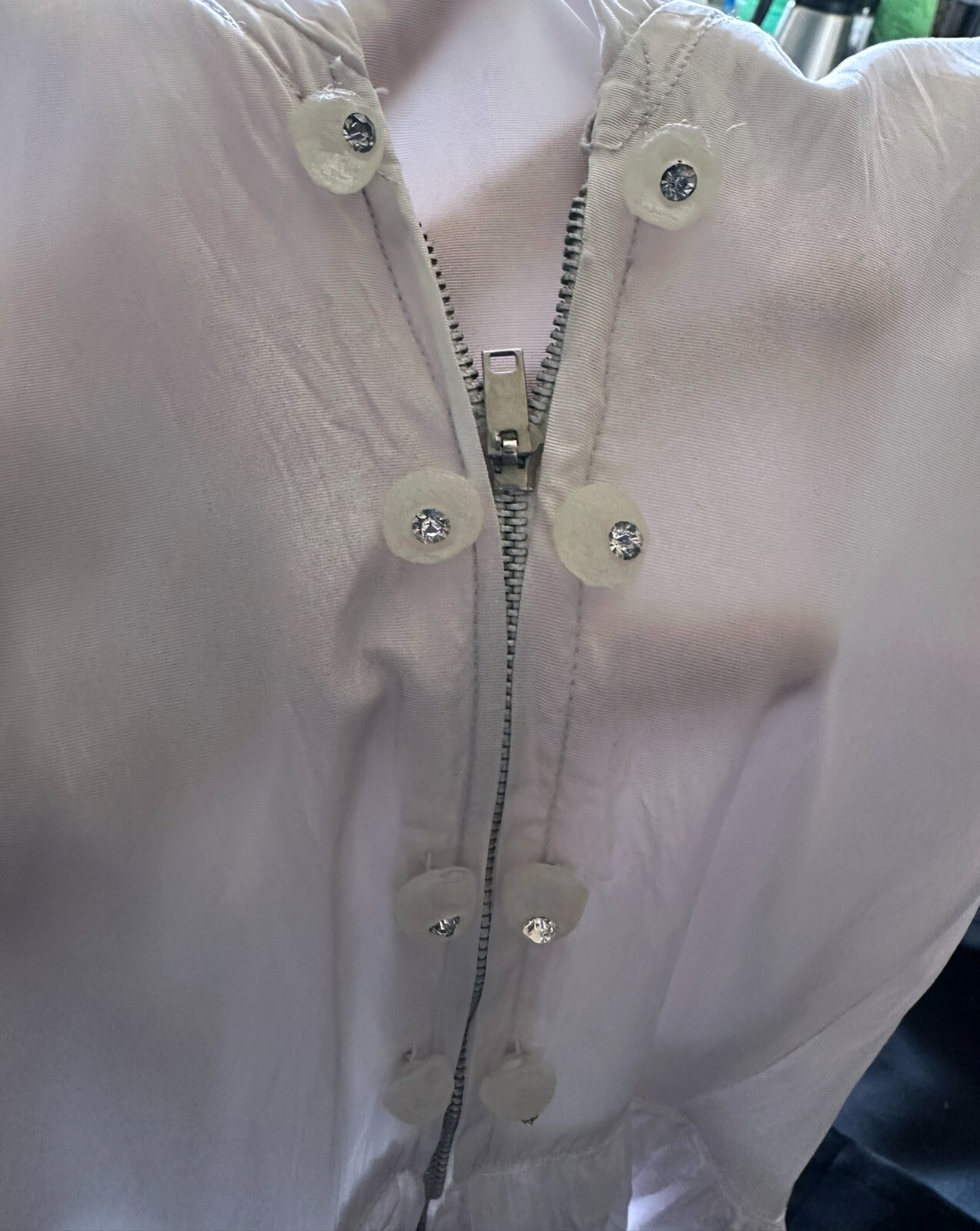 Vtg 40’s 50’s White Acetate Dress Rockabilly Formal Stand Up Collar Zip Long