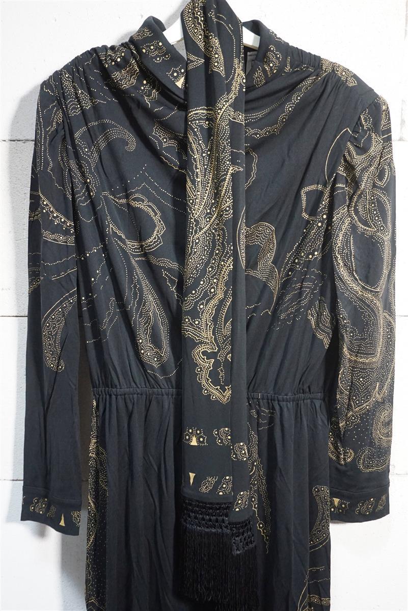Leonard Fashion Paris Luxury Dress 100% Silk Torpedo Ornoir Waist 4 (42-44)