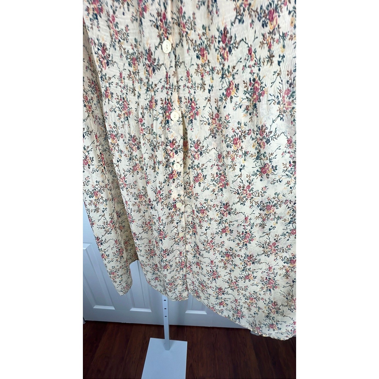 Cottagecore Vintage Express Floral Sheer Midi Skirt, XL 1X, Cream Pink