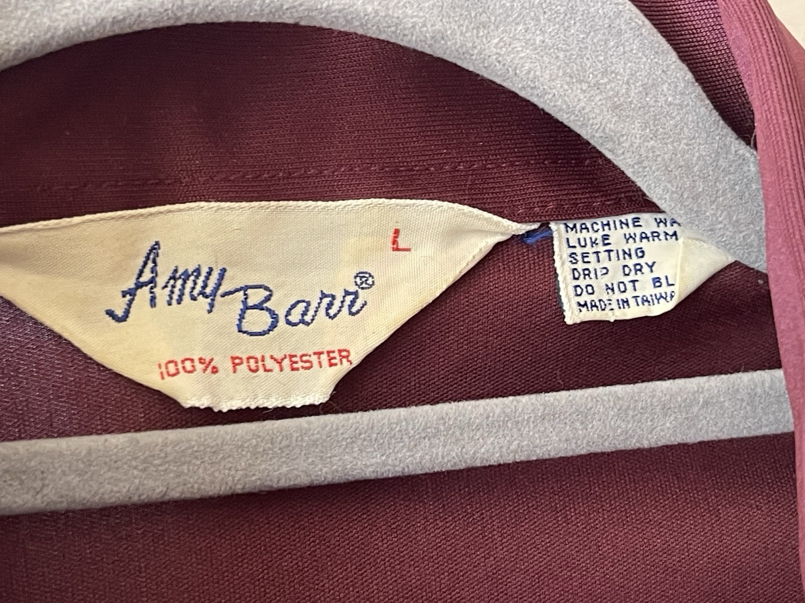 VINTAGE 70’s, AMY BARR, WOMEN’S L POLYESTER BURGUNDY WINE BLOUSE, EUC