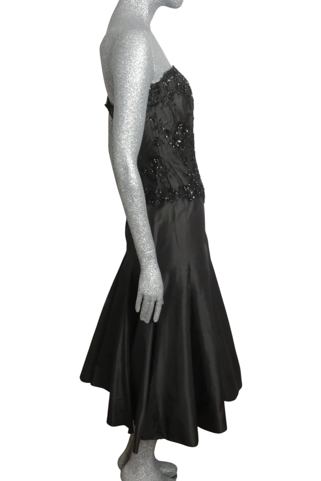 VICKY TIEL – 1980s Black Beaded & Taffeta Party Dress, Size 8