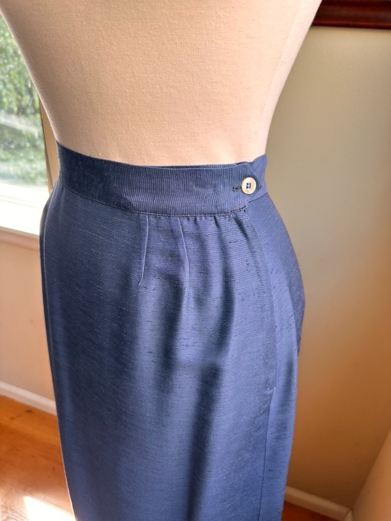 Blue Raw Silk Suit by Country Club Coat c1950 – Tailored Jacket & Skirt – S