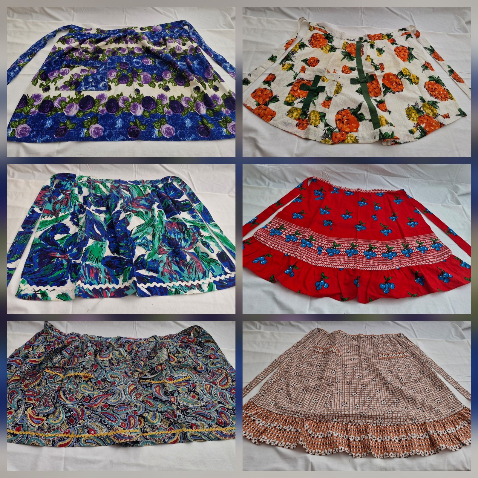 6 x Vintage Half Aprons Bundle | 60s 70s | Cotton Floral Retro