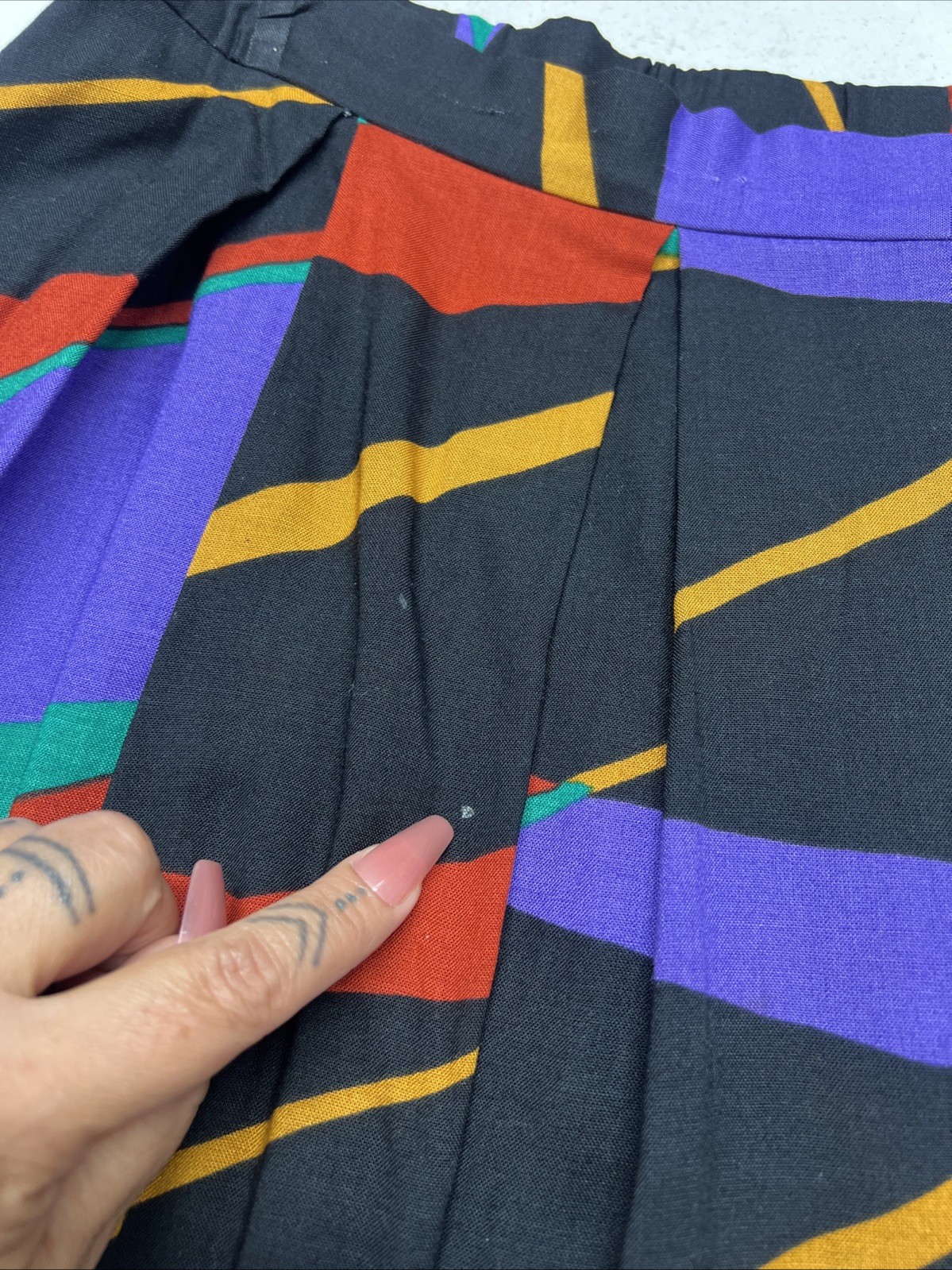 VTG Hunter Sportswear Abstract Geometric Color Block Long Sleeve Shirt Skirt