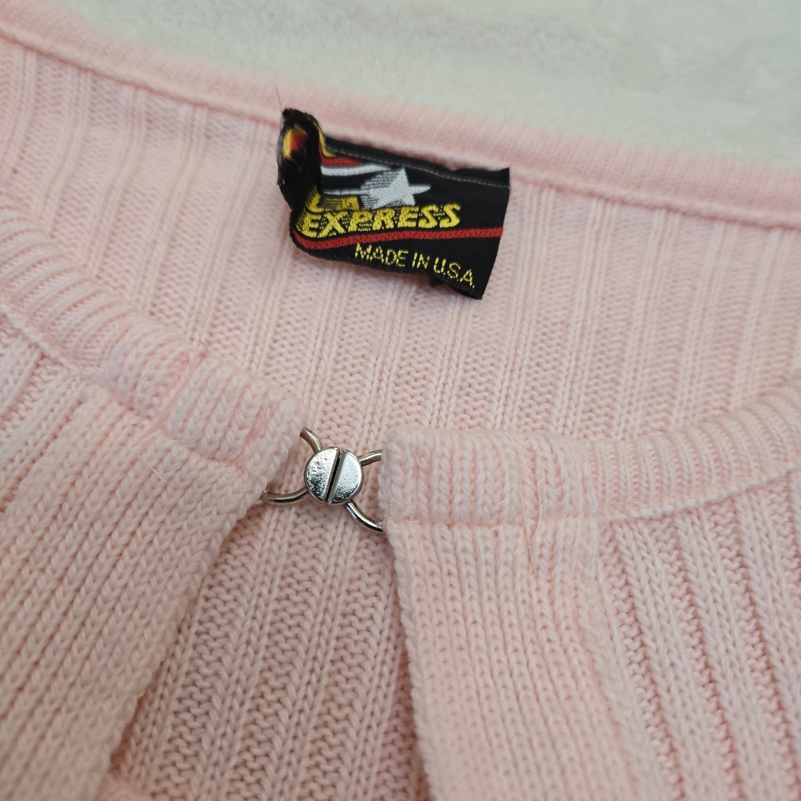 LA Express Vintage 90s Pink Ribbed Short Sleeve Knit Cardigan Tank Set Medium