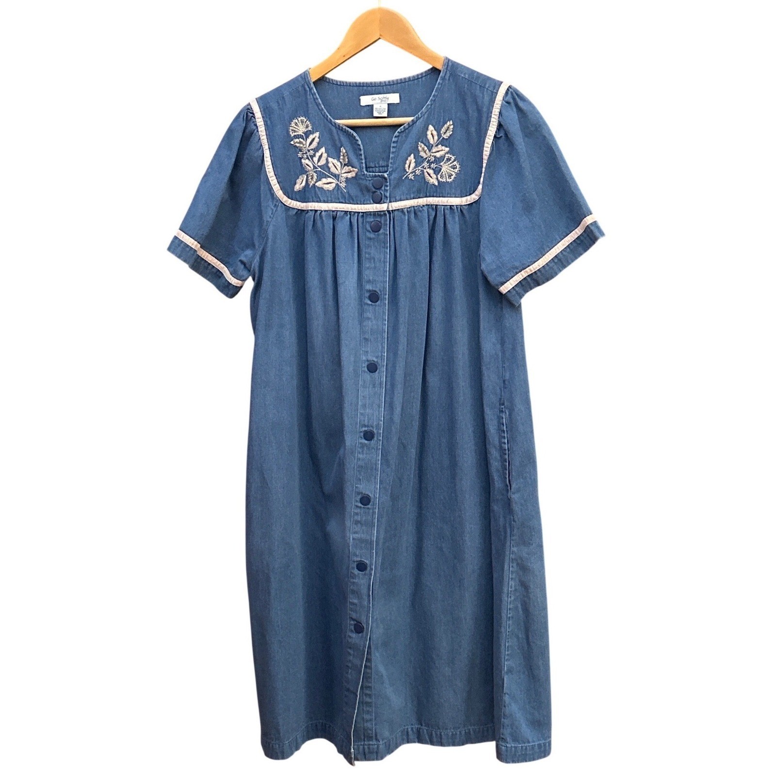 Vintage Go Softly Denim Patio Dress Cottagecore Coastal Grandma Farmcore Grandma