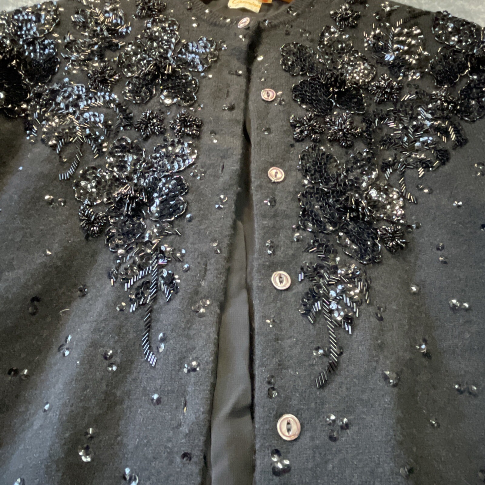 VTG Casmira Sequin Cardigan Sweater Sz 44 Classic Retro Pin Up Office Evening