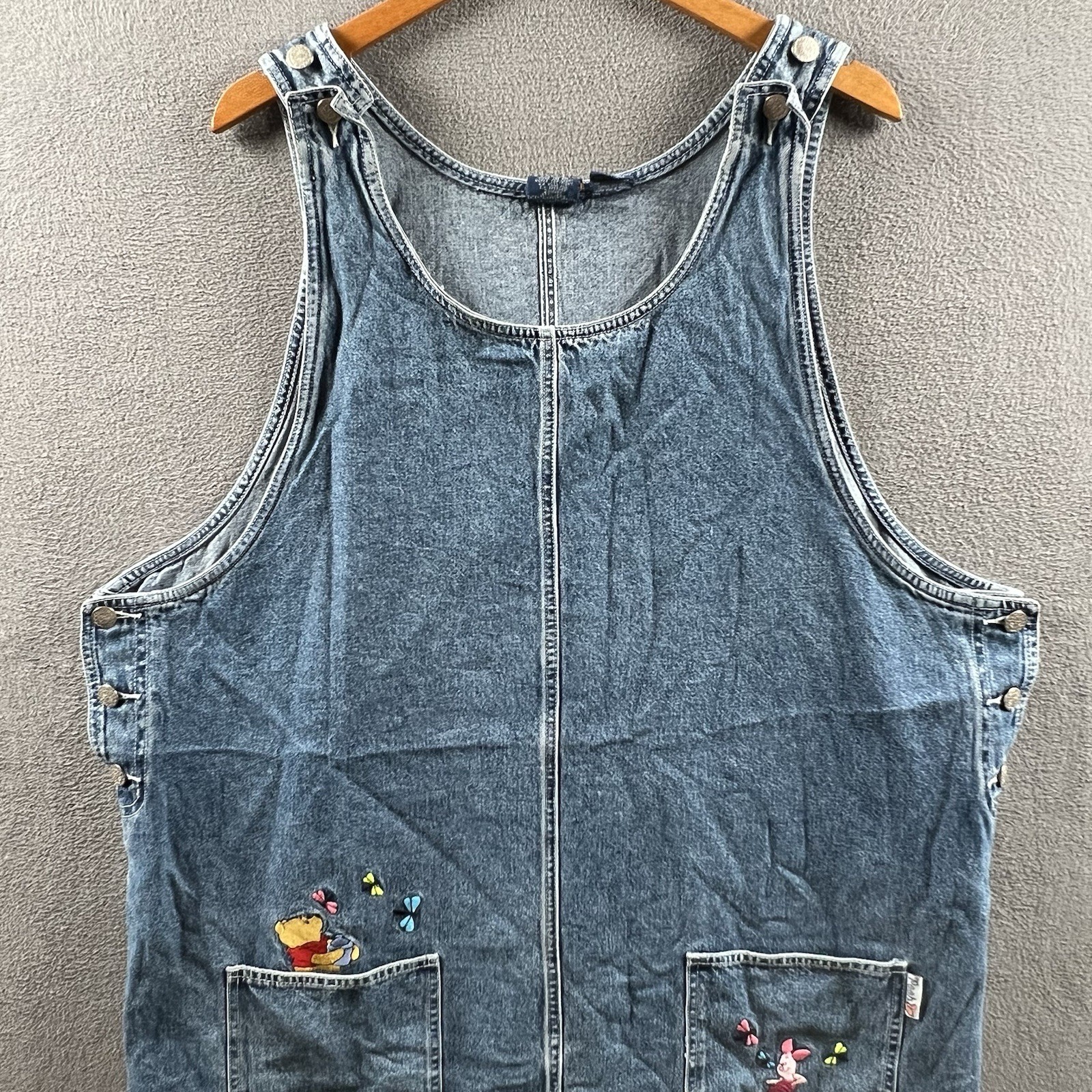 Vintage Winnie The Pooh Denim Dress Size 24W Chore Embroidered 90s Jumper Disney