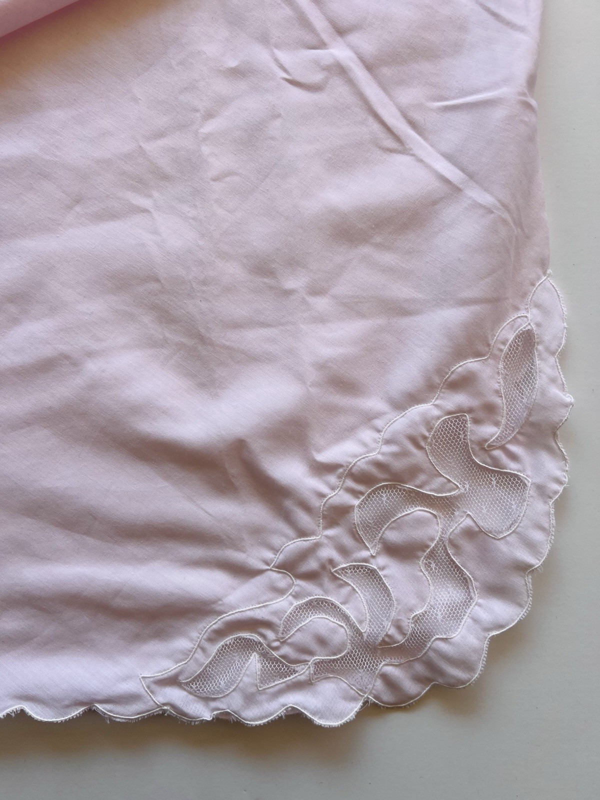 Sears Size 38 Bias Cut Cotton Blend Pink Slip Nightie Lingerie Delicate Lace